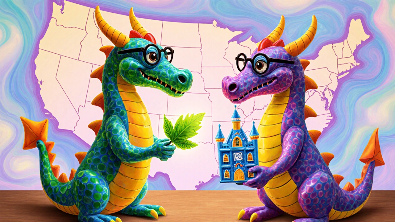 Alebrije dragons hand discount cards and 90‑day supply, depicting Medicare savings.