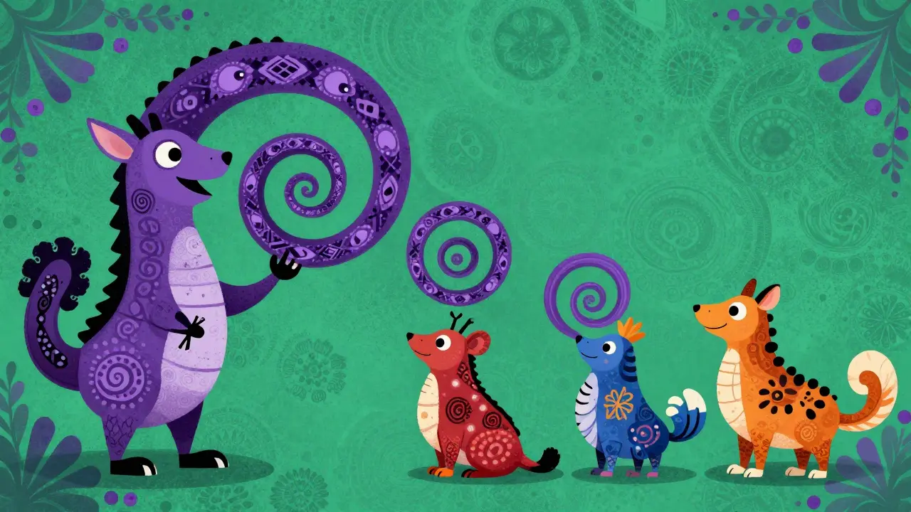 Multiple creatures surrounding a shrinking spiral symbol to show competition lowering drug prices.
