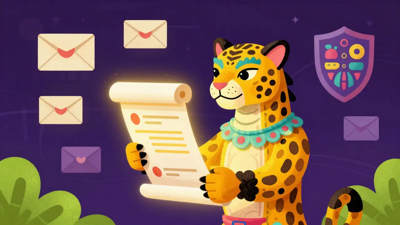 A mythical Alebrije creature guarding a glowing digital prescription scroll
