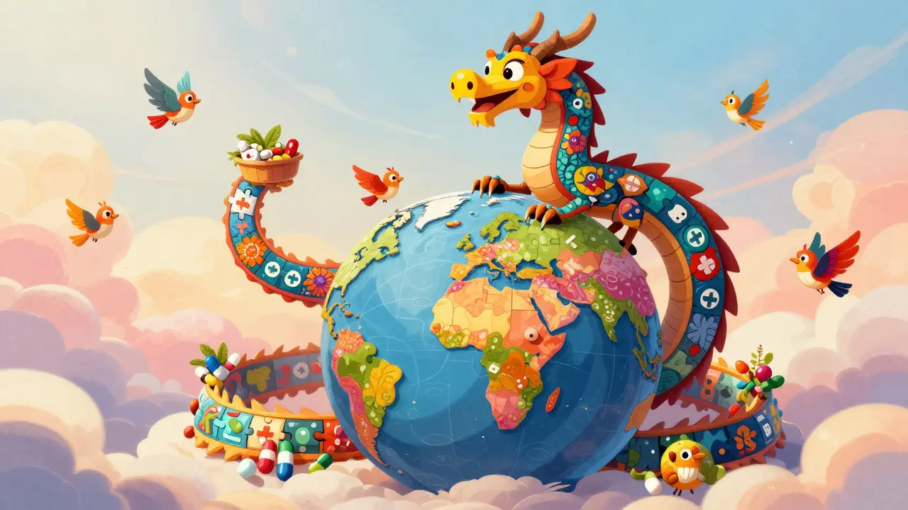 Alebrije dragon puzzle piece strengthening global supply chain