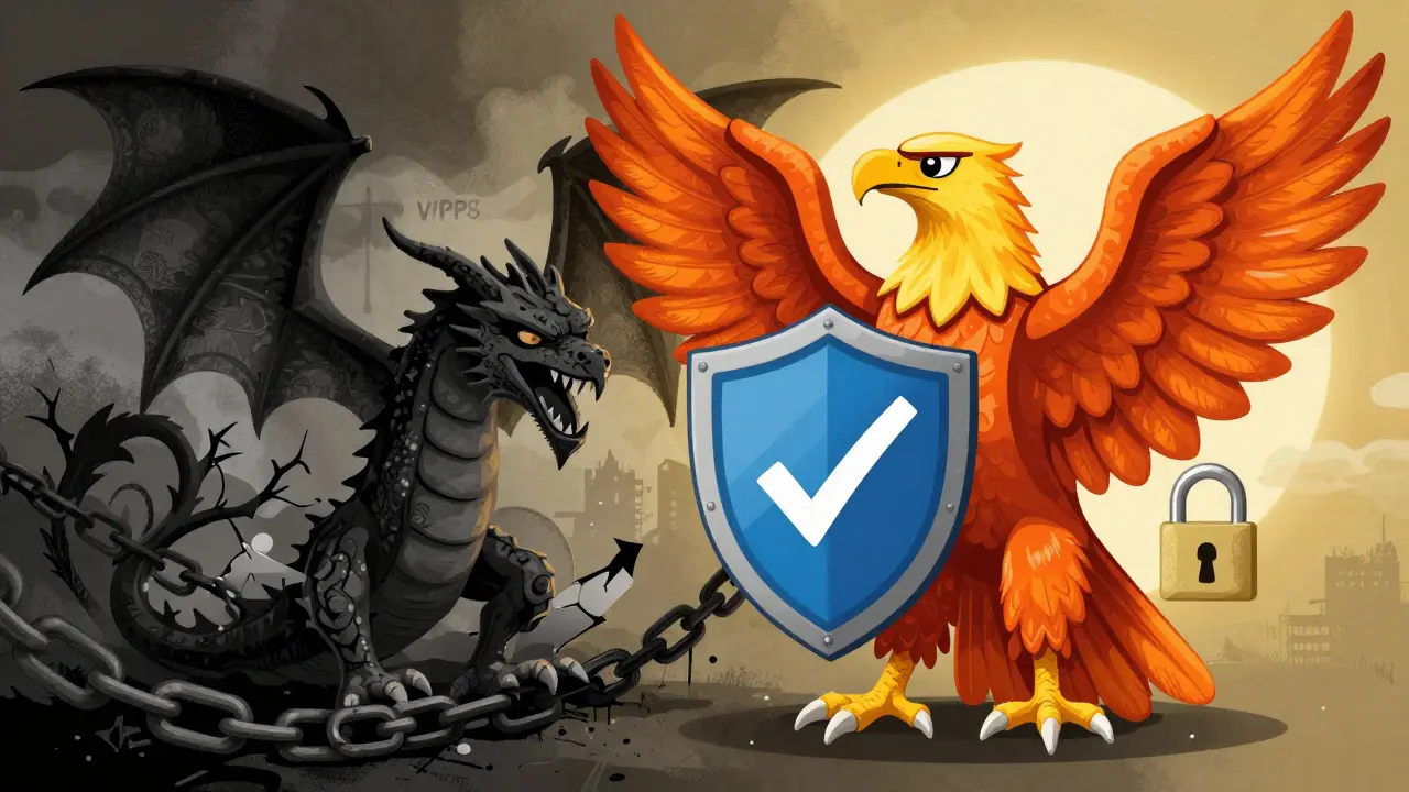 Alebrije eagle with shield vs shadowy dragon representing safe vs unsafe pharmacies