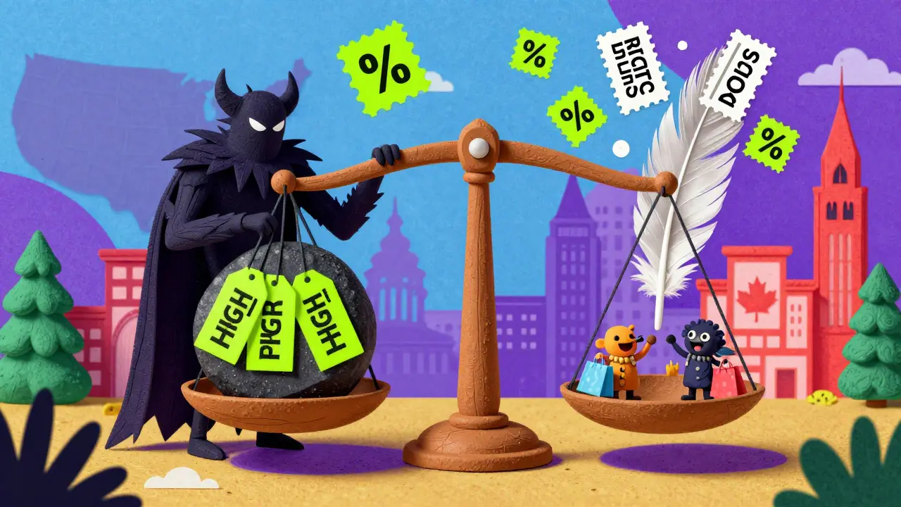 Magical balance scale showing savings from coupons versus high retail costs.