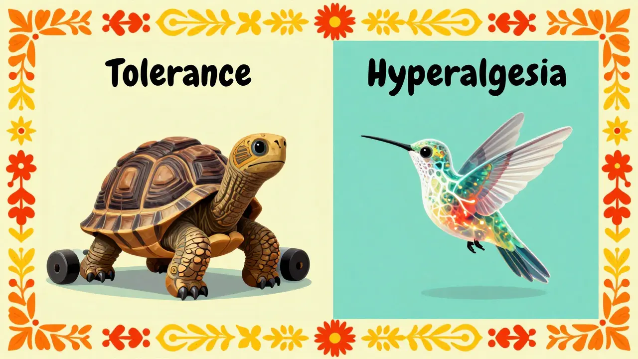 Two contrasting alebrijes: one heavy and calm, the other fragile and sensitive to touch.